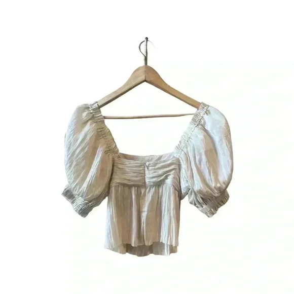 FRAME Puff Sleeve Square Neck Empire Waist Vanilla Blouse. - Picture 5 of 11